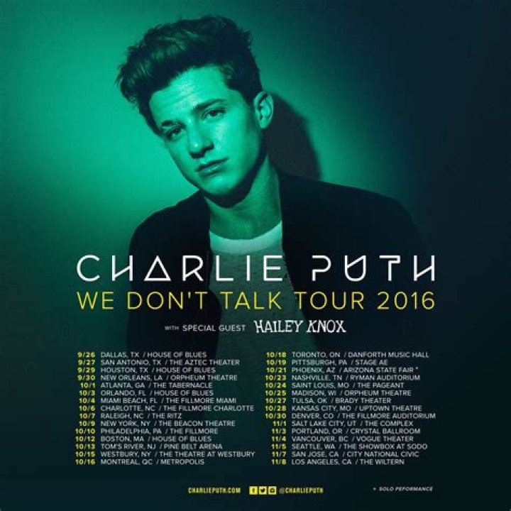 Charlie Puth announces 'We Don't Talk' 2016 tour